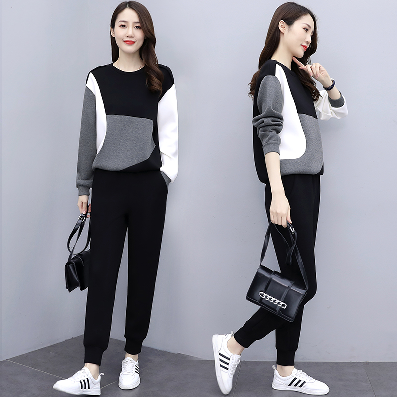 한국 스타일 긴 소매 운동복 2 피스 세트 여성용, 플러스 사이즈 의류 투피스 바지 세트 2021 가을 라운지웨어